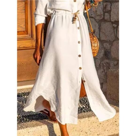 Button-Front Belted Shirt Dress - Picture 4 of 4